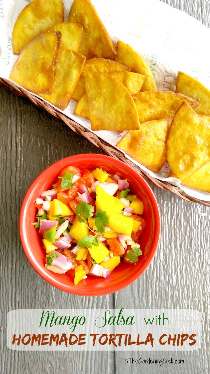 This recipe for mango salsa and homemade tortilla chips is the prefect appetizer for any gathering. Great for Cinco de mayo too! thegardeningcook.com