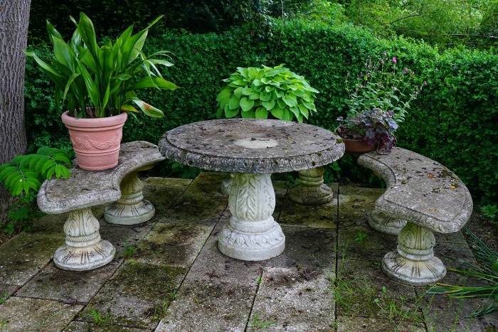 Stone garden benches