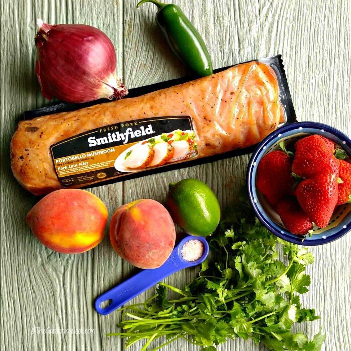 Ingredients for grilled pork with strawberry peach salsa