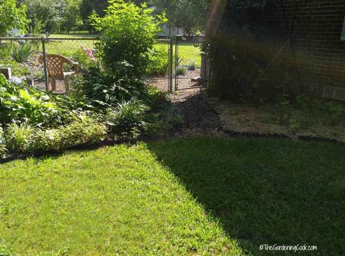 Follow the shade when gardening Garden and house with half the lawn in the shade.