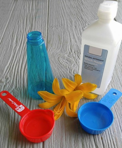 Add Witch Hazel and water to the mixture.