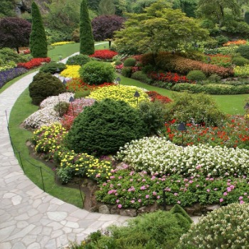 Beautiful garden with a circular walkway.