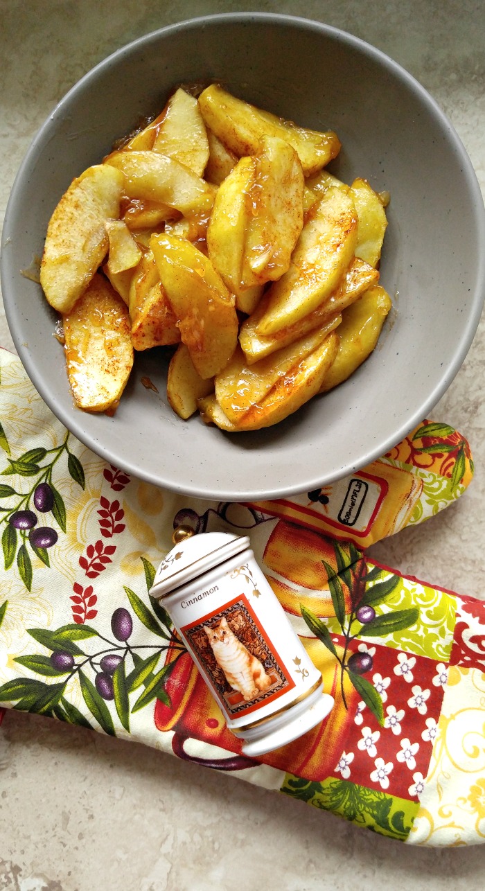 cinnamon baked apple slices make a perfect side dish to accompany pork chops.