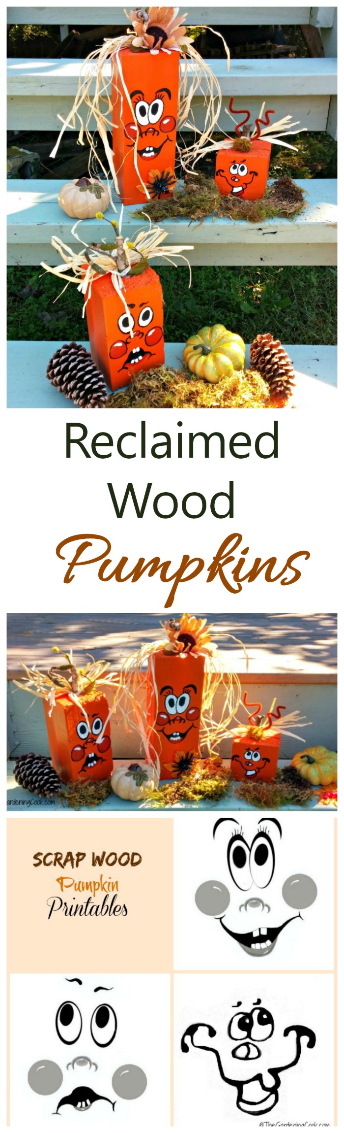 These reclaimed wood pumpkins started out as an old mail box post. They are easy and fun to do and add great curb appeal. #halloweendecor #fallDIY