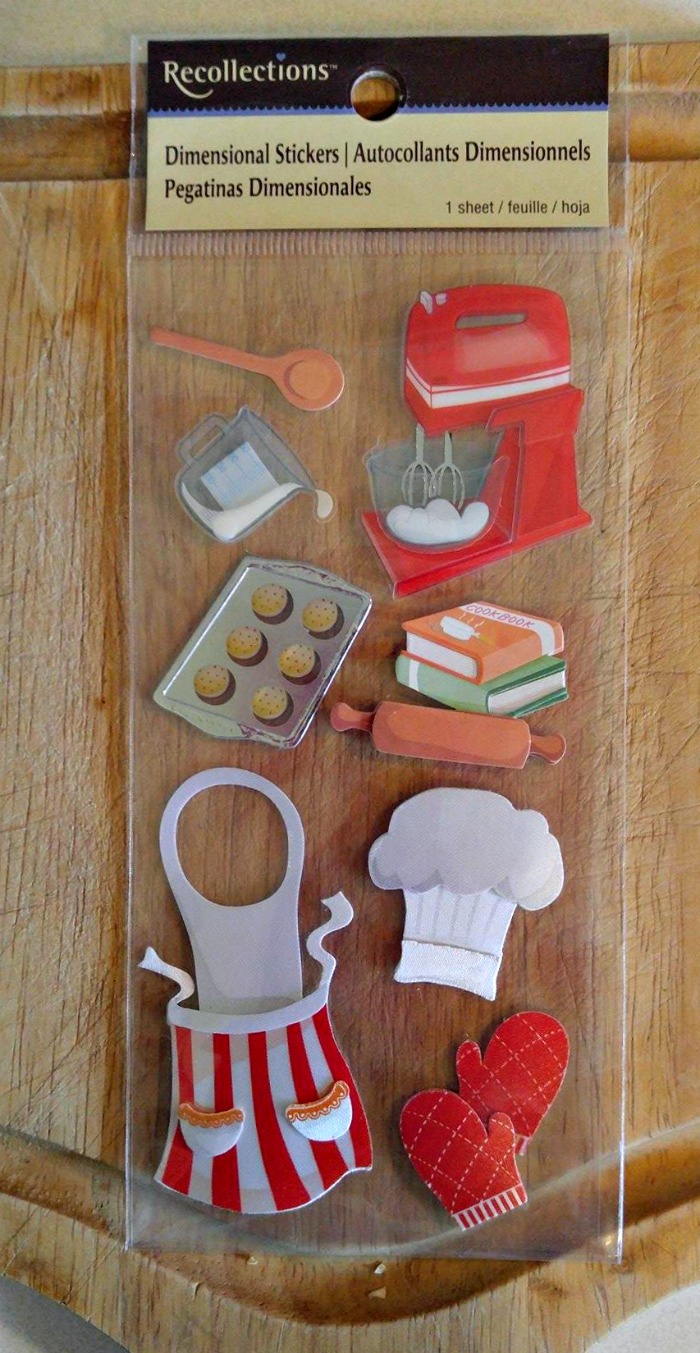 Dimensional stickers will decorate the sides of the cutting board holder and add some jazz to it.