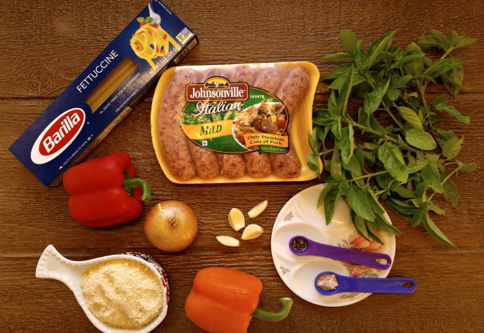 Ingredients for this delicious sausage garlic parmesan pasta