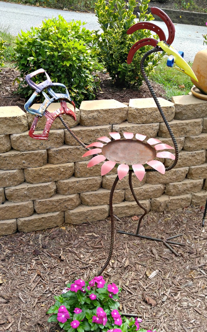 Large metal yard art bird bath