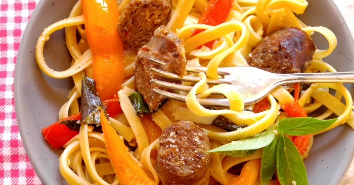 Take a bite of this Sausage Garlic Parmesan Pasta