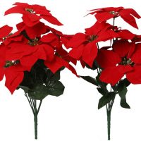Artificial Poinsettia Flowers Fake 7 Heads 