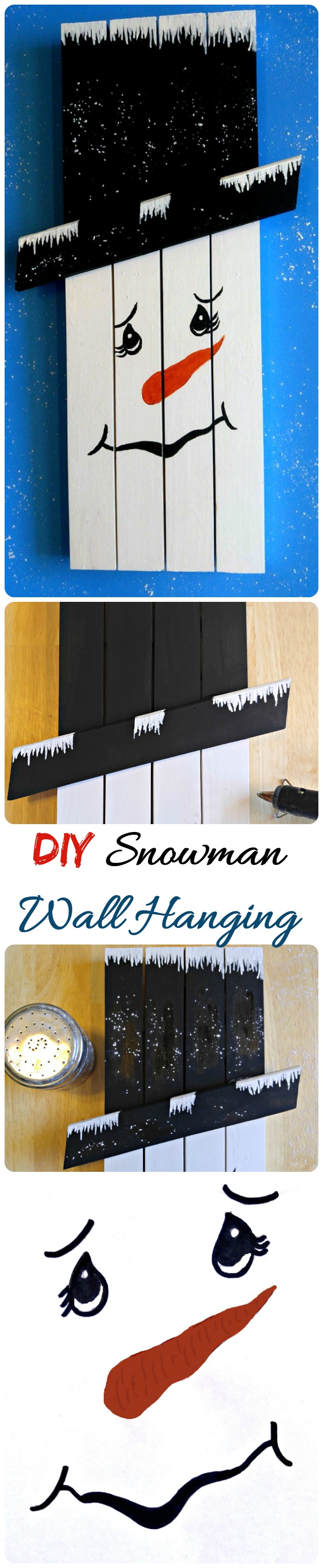 This cute snowman wall hanging was made from a old kitchen door frame. He is easy to do and looks great hanging on a wall. 