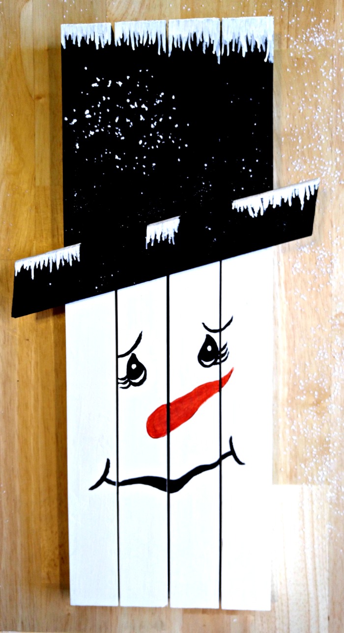 This cute snowman wall hanging was made from a old kitchen door frame. He is easy to do and looks great hanging on a wall.