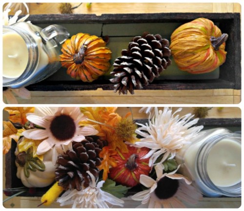 Add the pumpkins, and greenery to the centerpiece box.