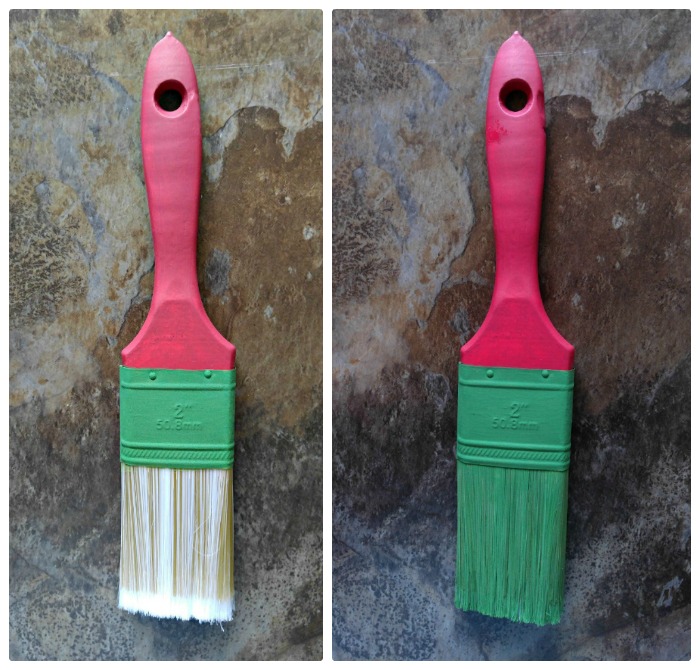 Painting the paintbrushes for the Grinch Paintbrush Ornament