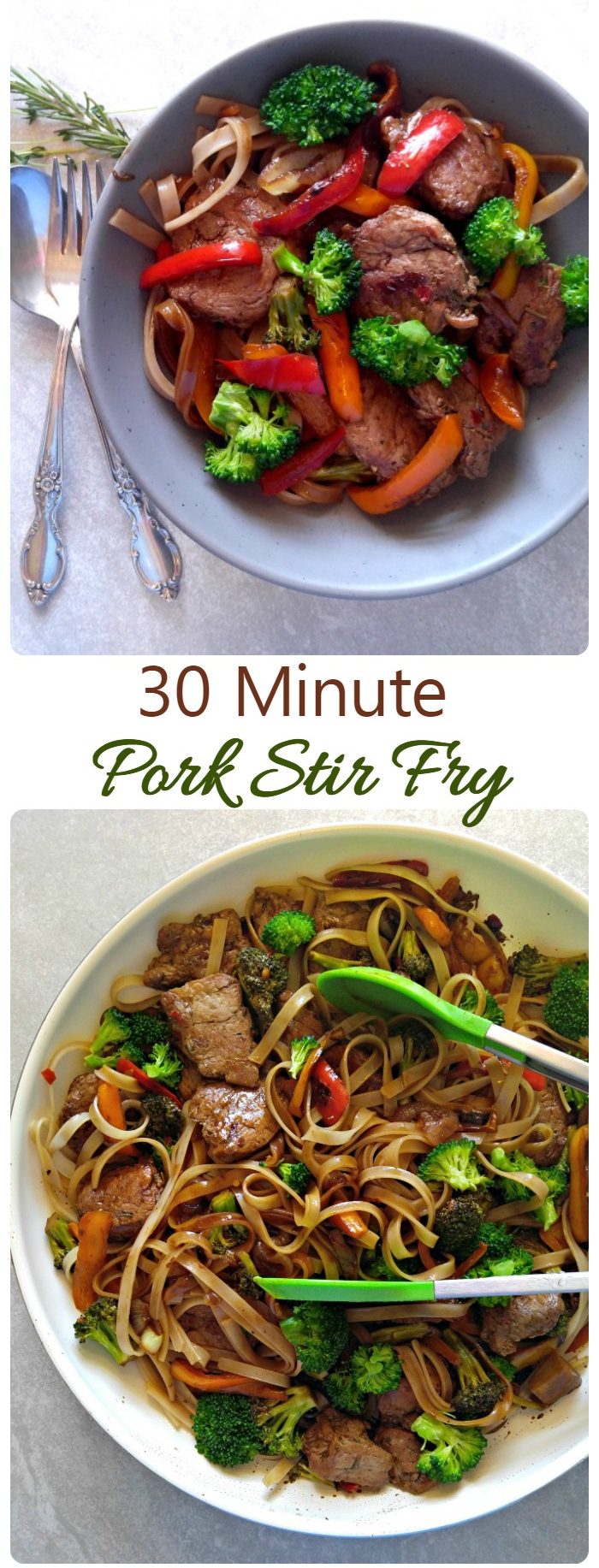This 30 minute pork stir fry is full of flavor and so easy to make.