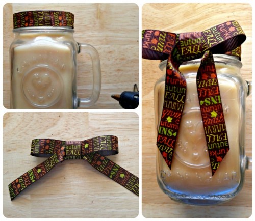 Adding a bow to a Scented candle