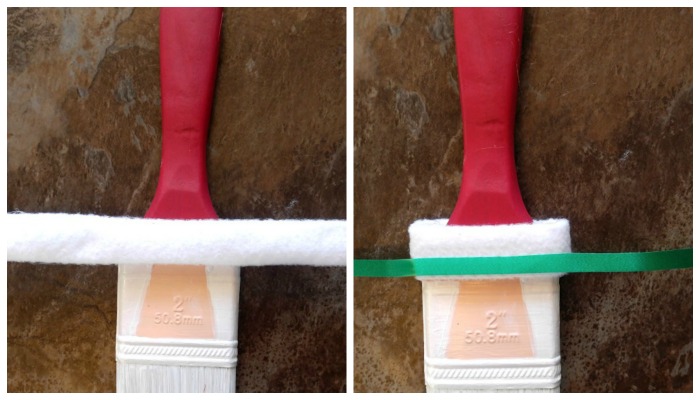 Use polyester fiberfill and a green ribbon to make a hat brim