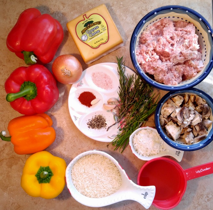 Ingredients for these Ground Turkey stuffed peppers