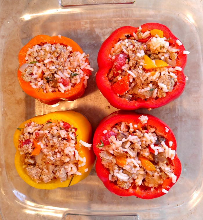 Add the filling mixture to the peppers