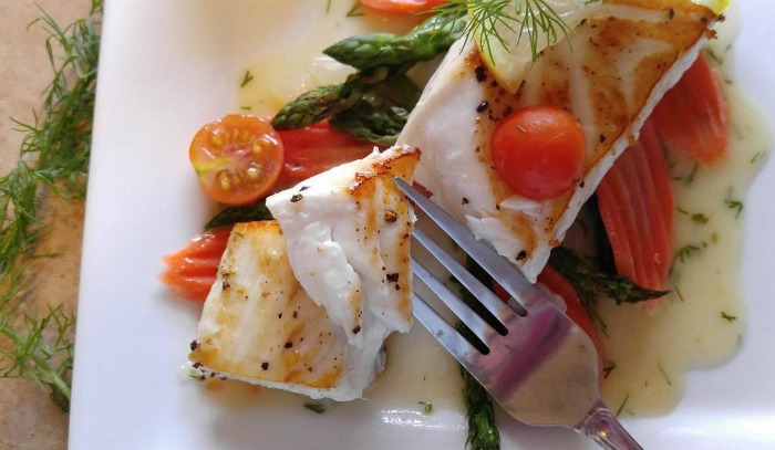 Take a bite of this Pan seared halibut 