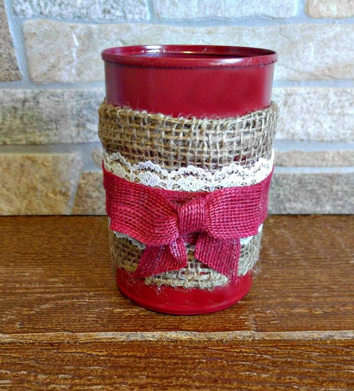 Burlap bow tea bag jar