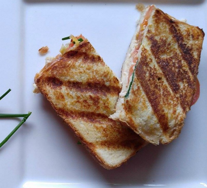 Close up of the chicken cheese panini