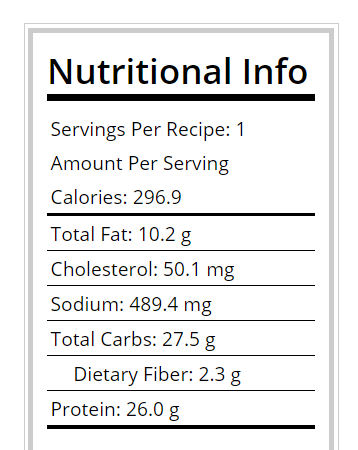 Nutritional info for the chicken cheese panini