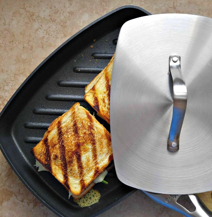 Chicken sandwich in the panini press