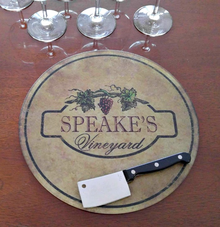 Personalized Glass cheese plate with knife.