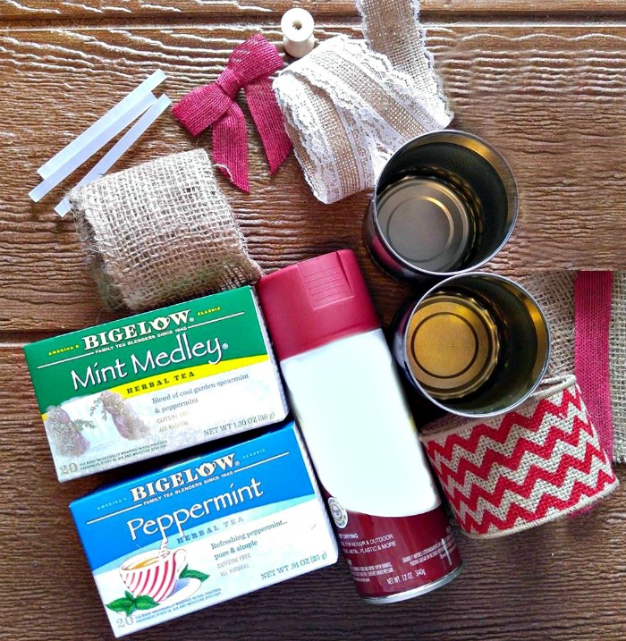 Supplies for the DIY Burlap Tea Bag Jars