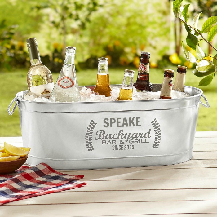 Personalized wine cooler with bottles of beer.