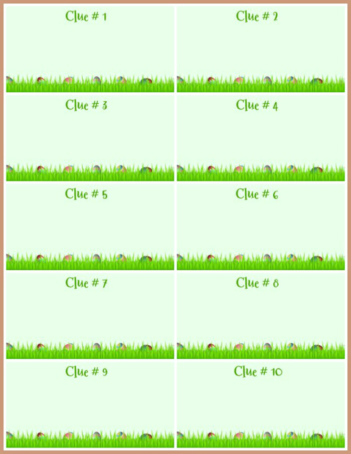 Blank clues for a teenage Easter egg hunt.