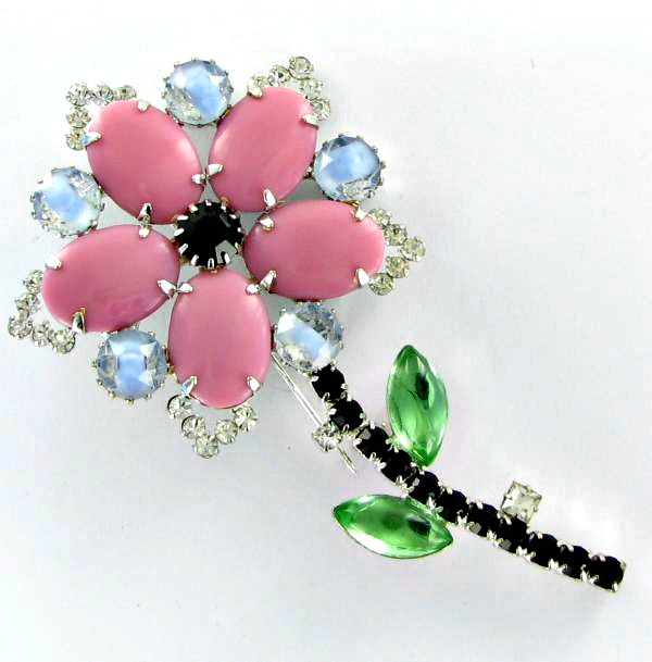 Mixed glass and rhinestone flower pin