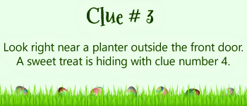 Easter eggs and grass with clue #3 about the front door.