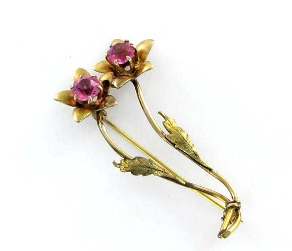 Lewis Stern gold filled pink rhinestone pin