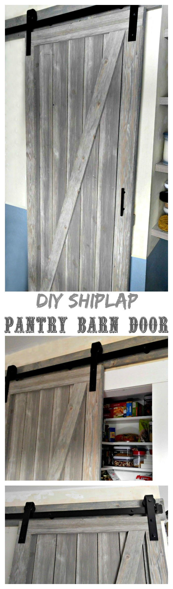 This DIY Shiplap Barn Door is the perfect way to add a decorative touch to my pantry and save lots of room in my tiny galley kitchen