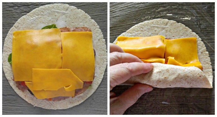 Add the cheddar cheese and roll tightly