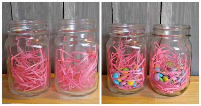 Add edible grass in the bottom of the jar.