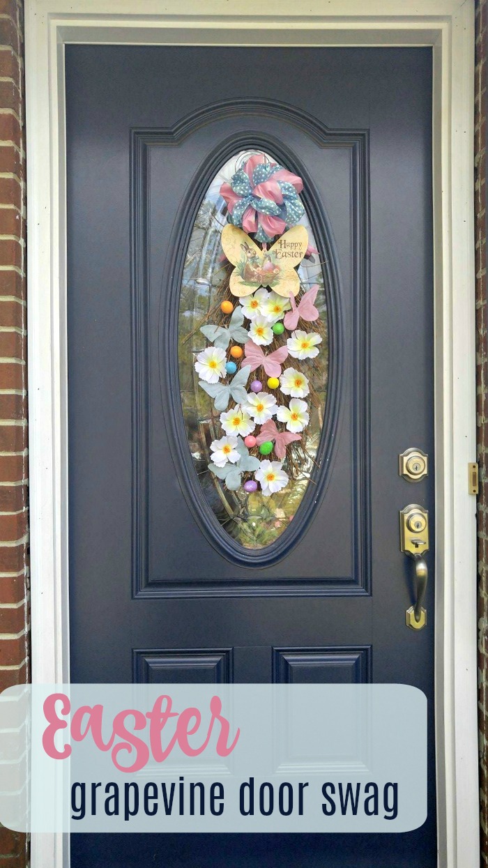 Easter Door swag made from a grapevine and pastel decorations