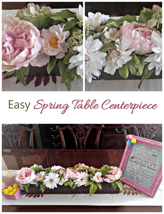 This easy spring table centerpiece comes together in just a few minutes and welcomes spring on your dining room table,
