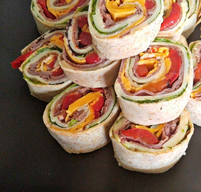 Close up of the Roast beef wrap pinwheels