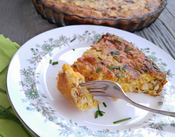 Bite of crustless chicken quiche Take a bite of this quiche made with no crust