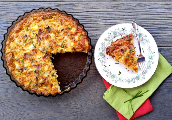 Chicken quiche on a pretty serving plate Brunch time with a gluten free quiche