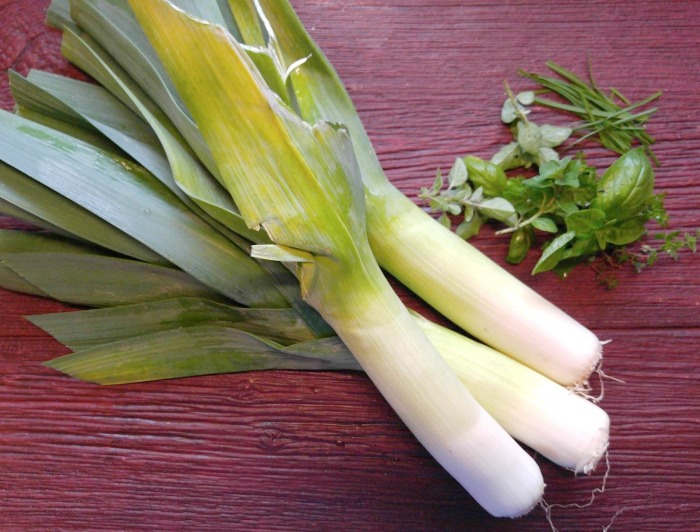 Leeks and fresh herbs
