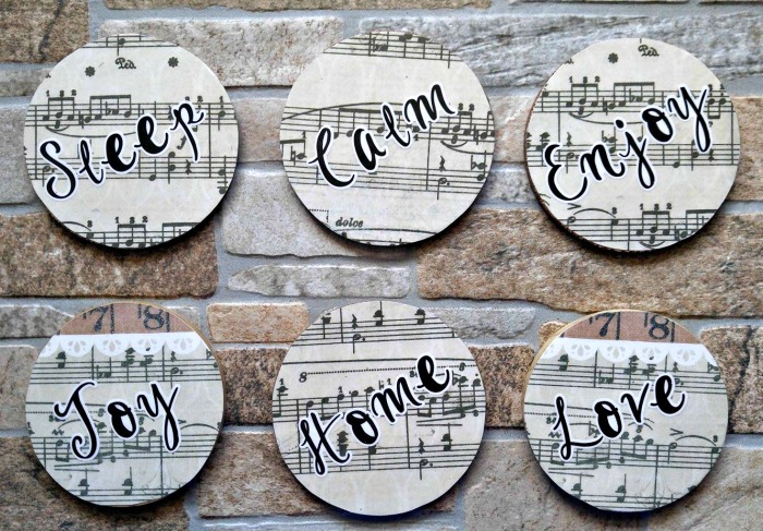 Add script stick on letters to the top of the coasters