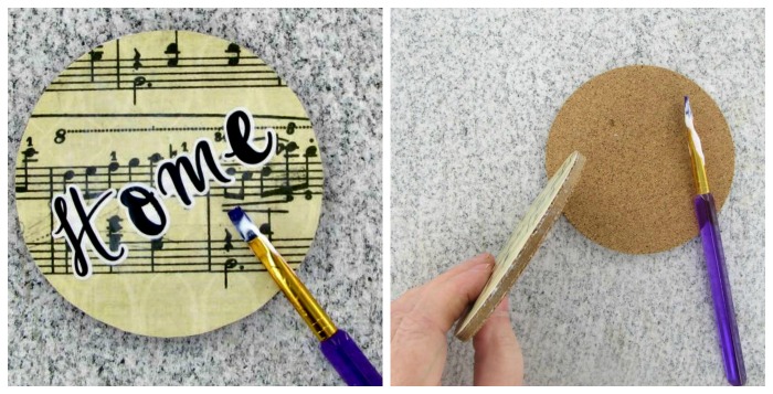 Seal the letters and edges of the coasters.