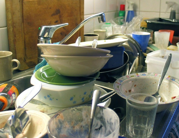 Dirty dishes in a sink