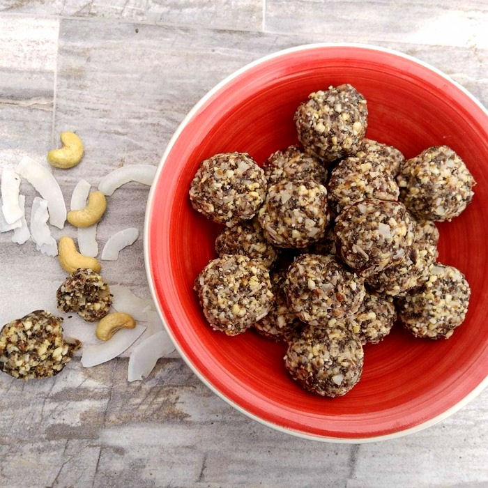 Cashew coconut Paleo Energy bites in a bowl