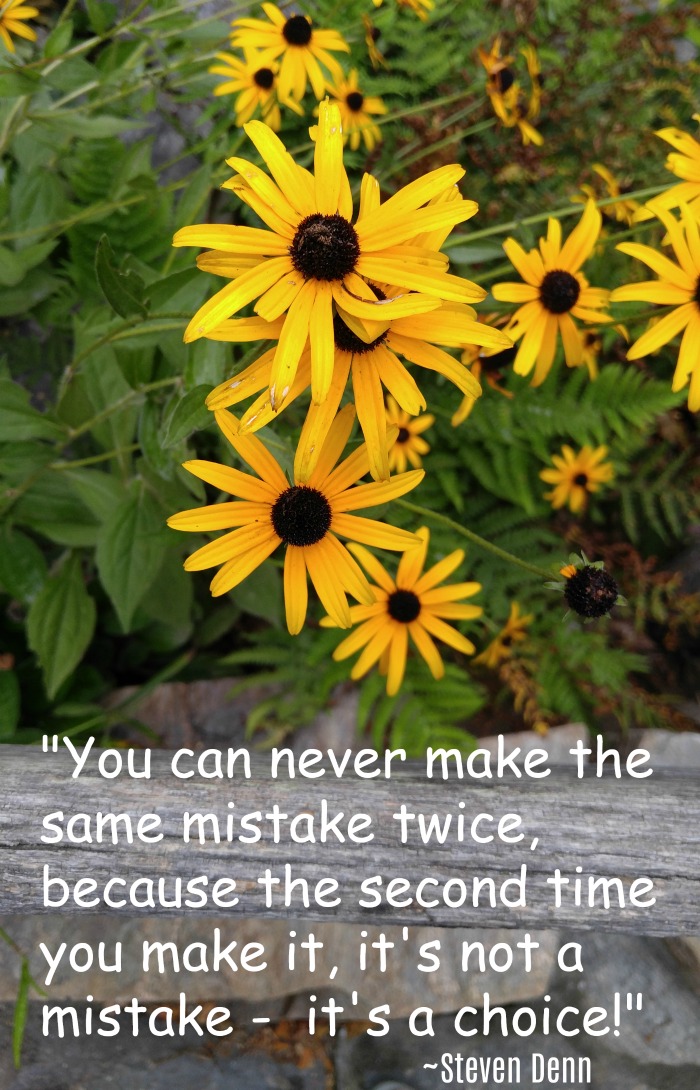 Inspirational flower quote - "You can never make the same mistake twice, because the second time you make it, it's not a mistake - &nbsp;it's a choice!" ~ Steven Denn