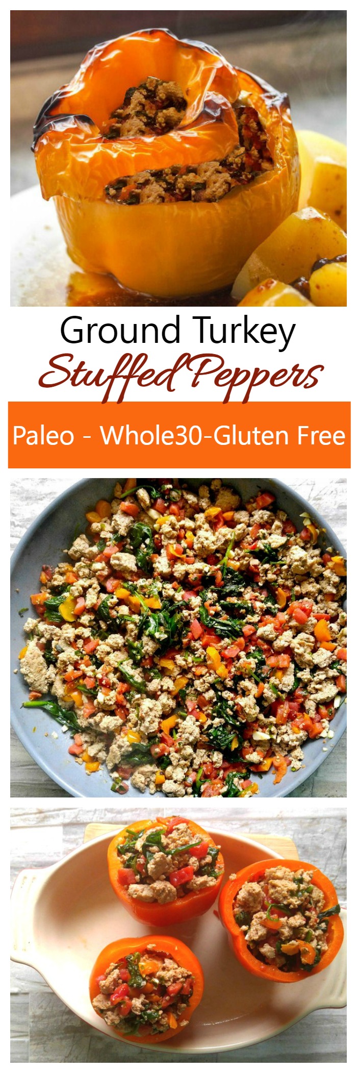 These ground turkey stuffed peppers are Paleo, Whole30, and Gluten Free. They are easy to make and super tasty.
