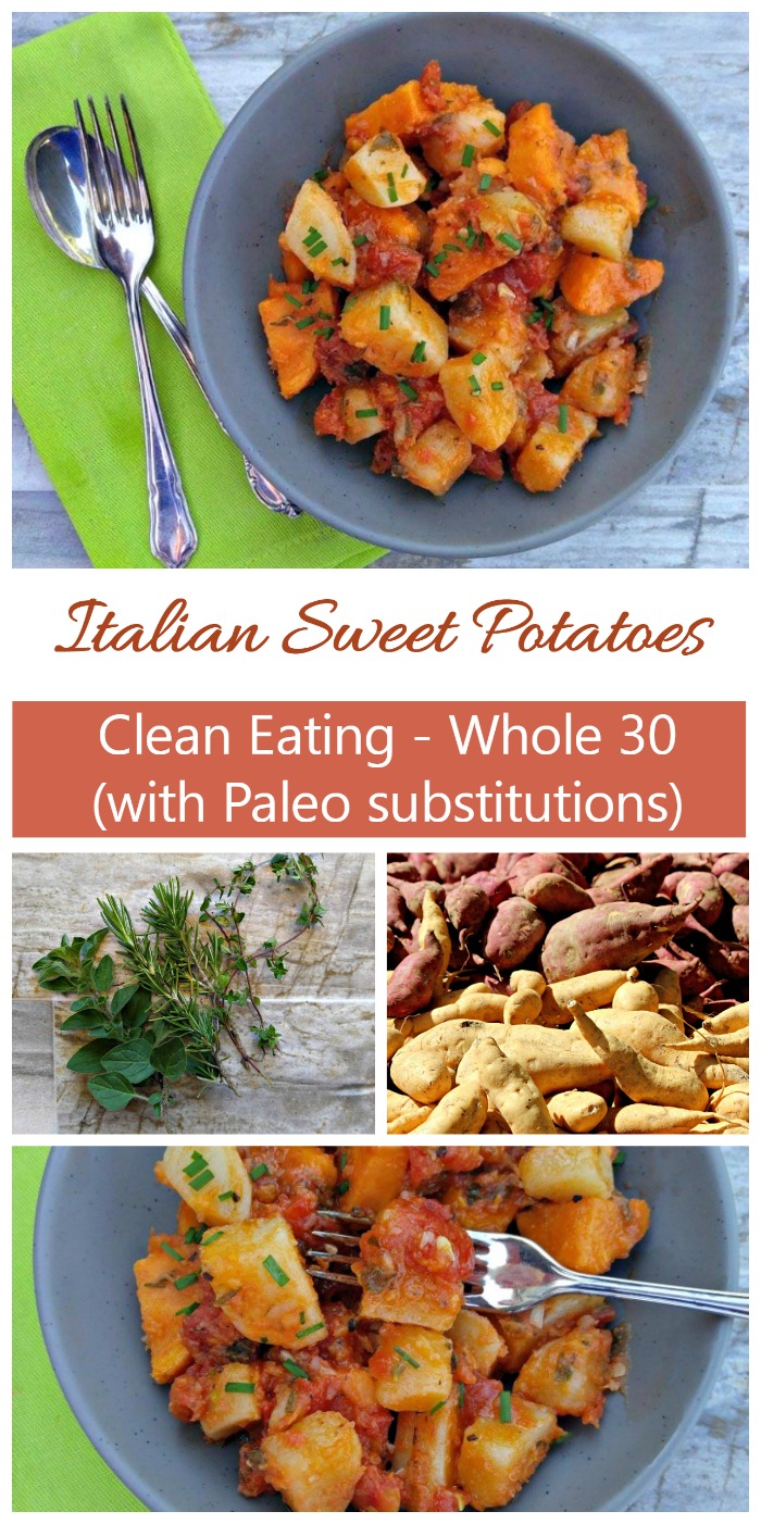 These amazing Italian sweet potatoes are full of the flavor of fresh home grown herbs. They make a wonderful side dish and are great as leftovers.
